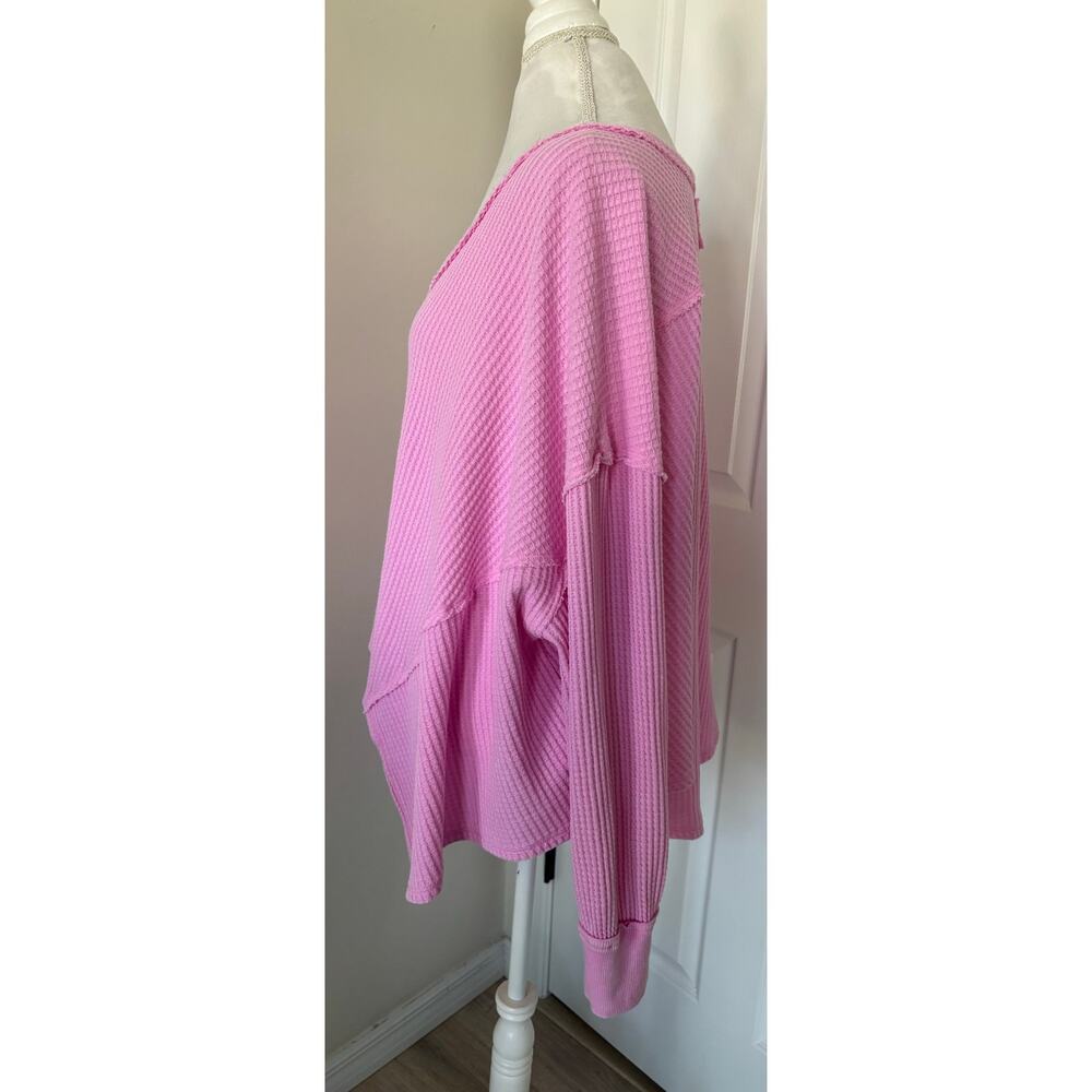 Free People "We The Free" Coraline Thermal Medium Pink Shirt - Picture 3 of 7